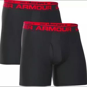 2/$27 Under Armour 2 Pack Boxer Brief Black 6 Inch